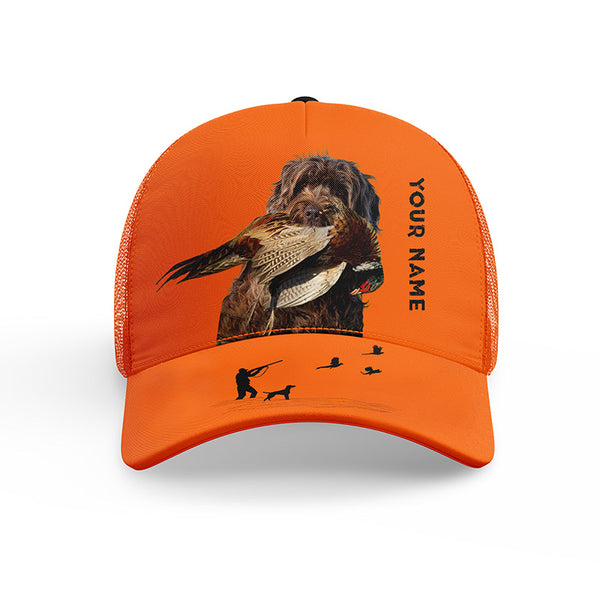 Hunting Dogs Pheasant Hunting Blaze Orange Custom Name Mesh Back Cap, Hunting Cap FSD4524