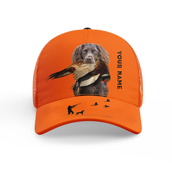 Hunting Dogs Pheasant Hunting Blaze Orange Custom Name Mesh Back Cap, Hunting Cap FSD4524