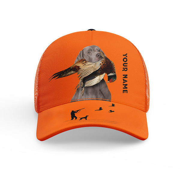 Hunting Dogs Pheasant Hunting Blaze Orange Custom Name Mesh Back Cap, Hunting Cap FSD4524