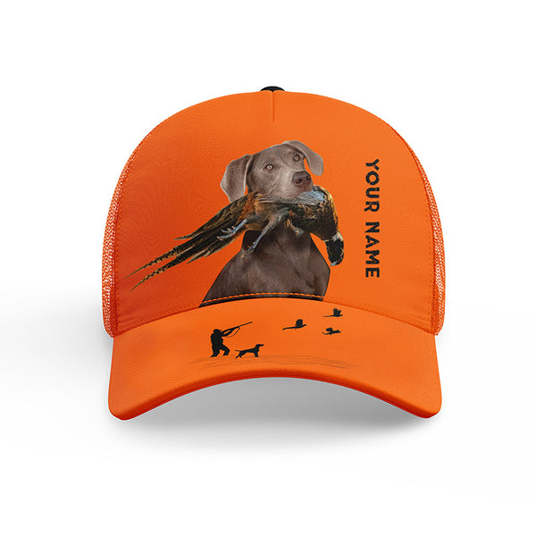 Hunting Dogs Pheasant Hunting Blaze Orange Custom Name Mesh Back Cap, Hunting Cap FSD4524