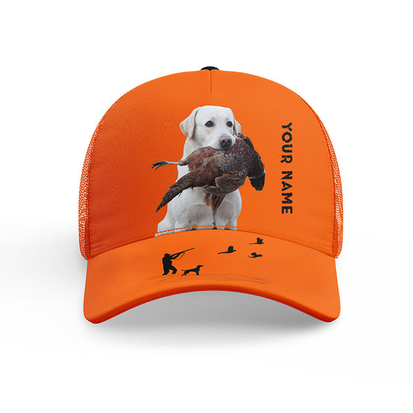 Hunting Dogs Pheasant Hunting Blaze Orange Custom Name Mesh Back Cap, Hunting Cap FSD4524