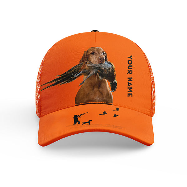 Hunting Dogs Pheasant Hunting Blaze Orange Custom Name Mesh Back Cap, Hunting Cap FSD4524