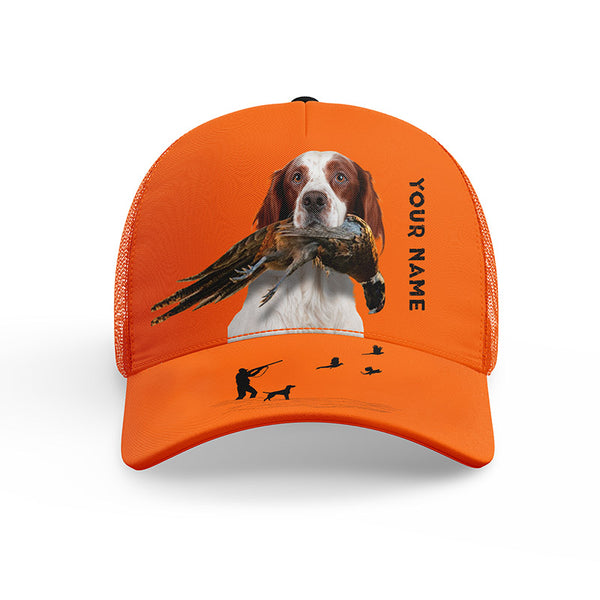 Hunting Dogs Pheasant Hunting Blaze Orange Custom Name Mesh Back Cap, Hunting Cap FSD4524