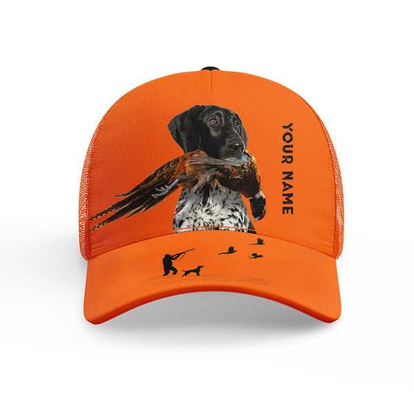 Hunting Dogs Pheasant Hunting Blaze Orange Custom Name Mesh Back Cap, Hunting Cap FSD4524