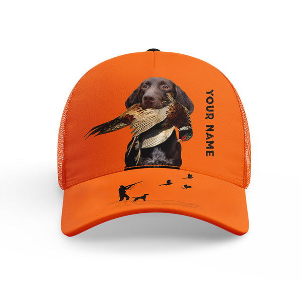 Hunting Dogs Pheasant Hunting Blaze Orange Custom Name Mesh Back Cap, Hunting Cap FSD4524