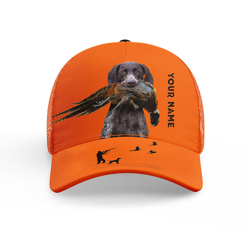 Hunting Dogs Pheasant Hunting Blaze Orange Custom Name Mesh Back Cap, Hunting Cap FSD4524