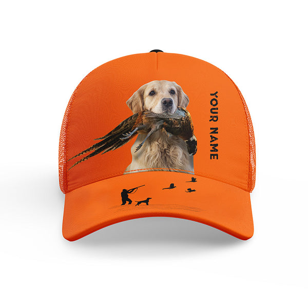 Hunting Dogs Pheasant Hunting Blaze Orange Custom Name Mesh Back Cap, Hunting Cap FSD4524