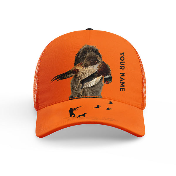 Hunting Dogs Pheasant Hunting Blaze Orange Custom Name Mesh Back Cap, Hunting Cap FSD4524