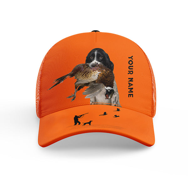 Hunting Dogs Pheasant Hunting Blaze Orange Custom Name Mesh Back Cap, Hunting Cap FSD4524