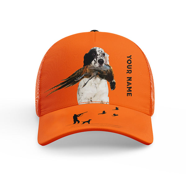 Hunting Dogs Pheasant Hunting Blaze Orange Custom Name Mesh Back Cap, Hunting Cap FSD4524