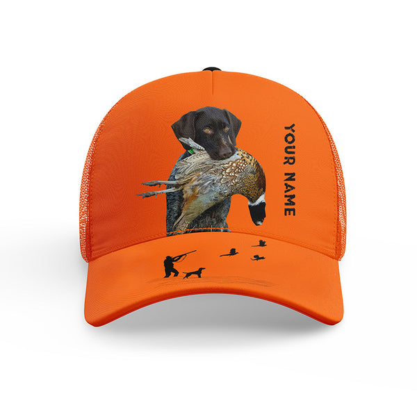 Hunting Dogs Pheasant Hunting Blaze Orange Custom Name Mesh Back Cap, Hunting Cap FSD4524