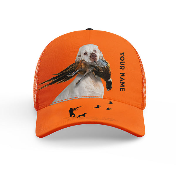 Hunting Dogs Pheasant Hunting Blaze Orange Custom Name Mesh Back Cap, Hunting Cap FSD4524