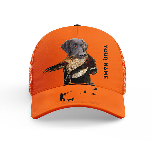 Hunting Dogs Pheasant Hunting Blaze Orange Custom Name Mesh Back Cap, Hunting Cap FSD4524