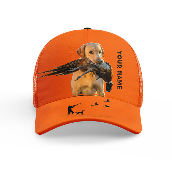 Hunting Dogs Pheasant Hunting Blaze Orange Custom Name Mesh Back Cap, Hunting Cap FSD4524