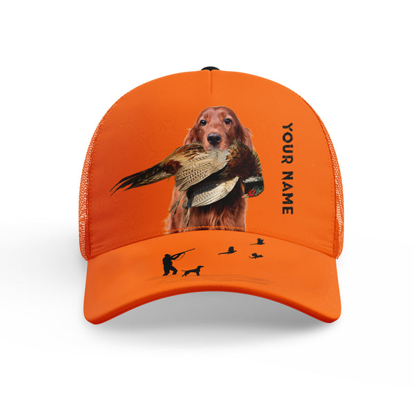 Hunting Dogs Pheasant Hunting Blaze Orange Custom Name Mesh Back Cap, Hunting Cap FSD4524