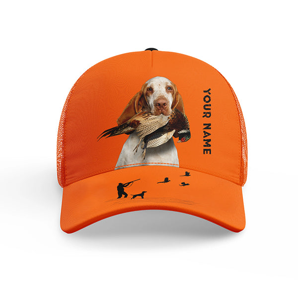 Hunting Dogs Pheasant Hunting Blaze Orange Custom Name Mesh Back Cap, Hunting Cap FSD4524