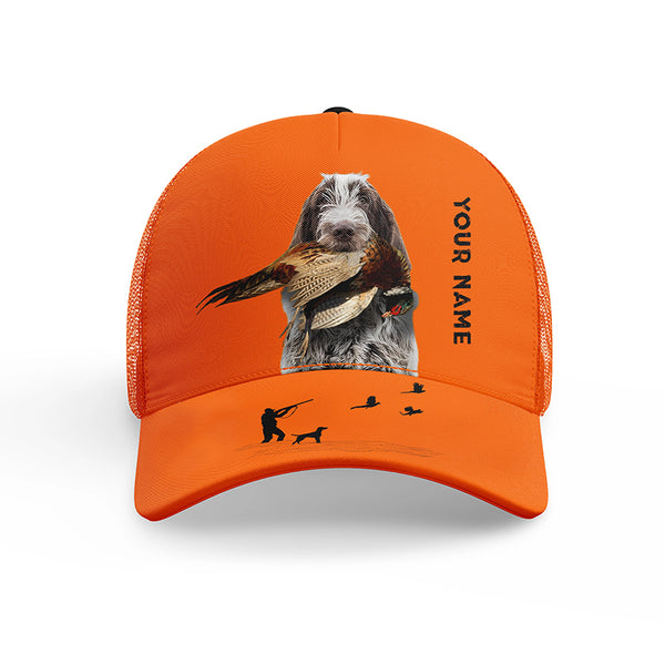 Hunting Dogs Pheasant Hunting Blaze Orange Custom Name Mesh Back Cap, Hunting Cap FSD4524