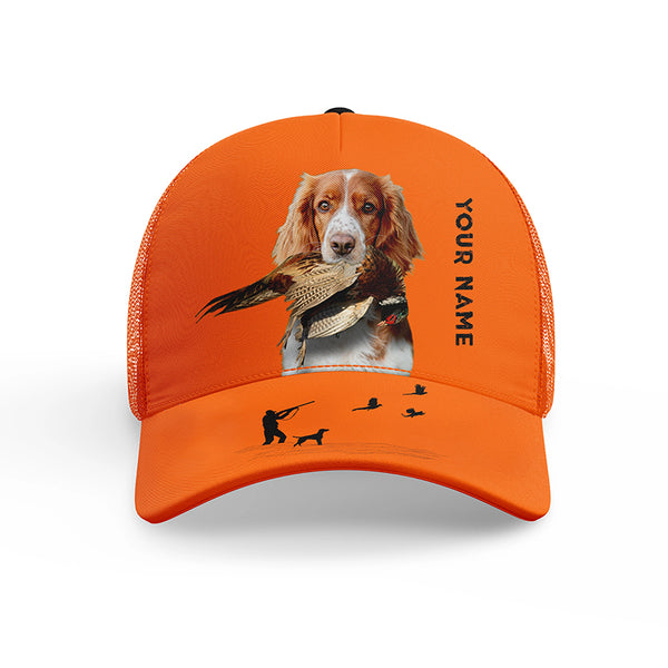 Hunting Dogs Pheasant Hunting Blaze Orange Custom Name Mesh Back Cap, Hunting Cap FSD4524