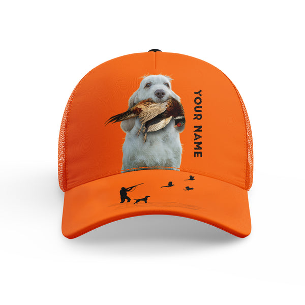 Hunting Dogs Pheasant Hunting Blaze Orange Custom Name Mesh Back Cap, Hunting Cap FSD4524
