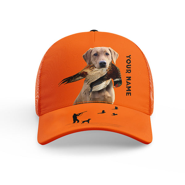 Hunting Dogs Pheasant Hunting Blaze Orange Custom Name Mesh Back Cap, Hunting Cap FSD4524