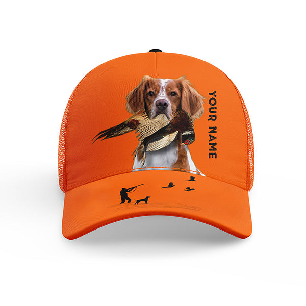 Hunting Dogs Pheasant Hunting Blaze Orange Custom Name Mesh Back Cap, Hunting Cap FSD4524