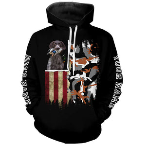 German Shorthaired Pointer Hunting Dog American flag Custom Name Shirts, Christmas Gifts for Hunters FSD4334