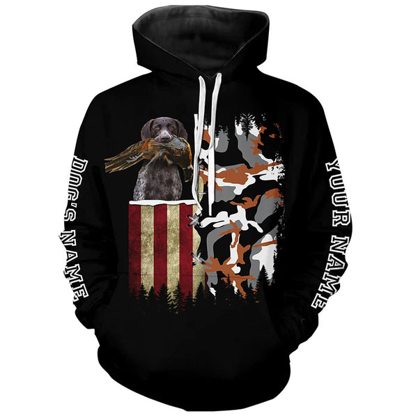 German Shorthaired Pointer Hunting Dog American flag Custom Name Shirts, Christmas Gifts for Hunters FSD4334