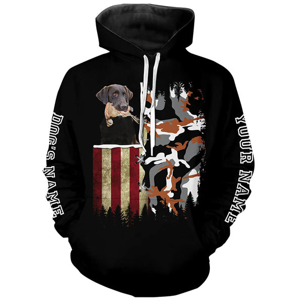 Chocolate Labrador Retriever Hunting Dog American flag Custom Name Shirts, Christmas Gifts for Hunters FSD4336