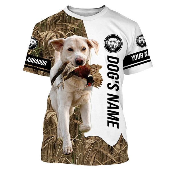 Pheasant Hunting with white Lab Custom Name Camo Full Printing Shirt - Labrador Retriever Hunting Gift FSD3749