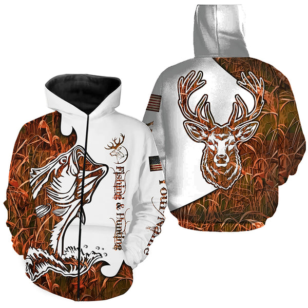 Fishing And Hunting Deer and Bass Camo All Over Printed Shirt, Hoodie, Long Sleeve - Personalized Gifts for Hunter Fisherman FSD2590