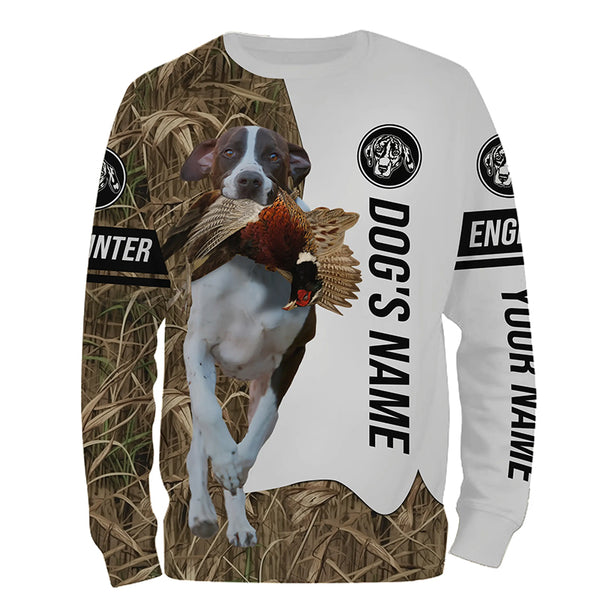 Pheasant Hunting with English Pointer Custom Name Camo Full Printing Shirts, Pointer hunting dog - FSD2760