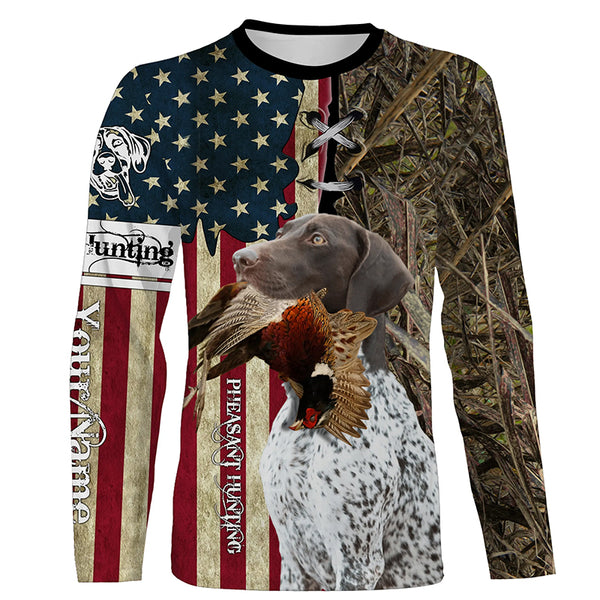 Pheasant Hunting With Dog German Shorthaired Pointer American Flag Full Printing Shirts, Hoodie FSD3090