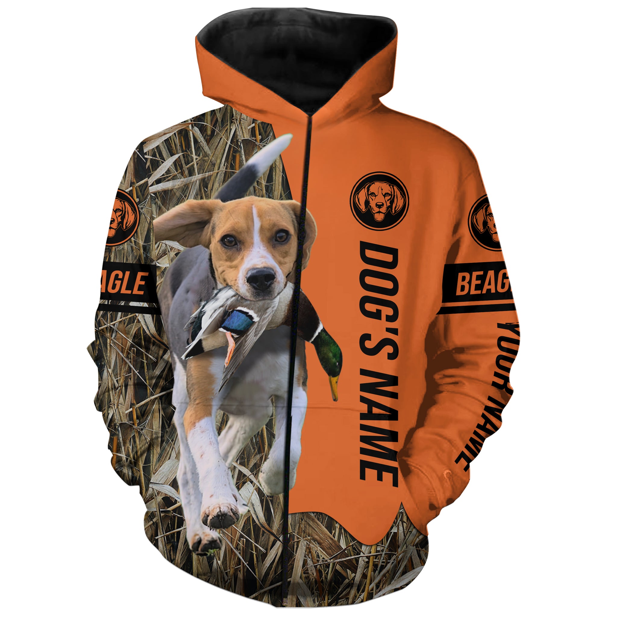 Beagle Hunting Dog Customized Name Zip Up Hoodie Shirt, Personalized Hunting Shirts FSD4141