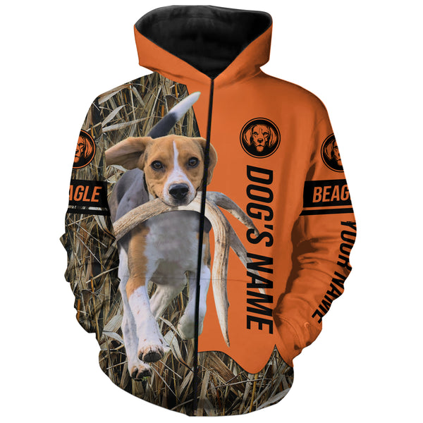 Beagle Hunting Dog Customized Name Zip Up Hoodie Shirt, Personalized Hunting Shirts FSD4141