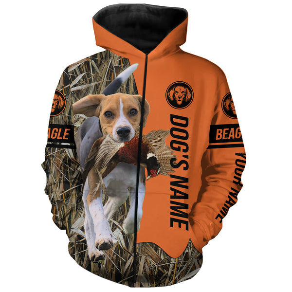 Beagle Hunting Dog Customized Name Zip Up Hoodie Shirt, Personalized Hunting Shirts FSD4141