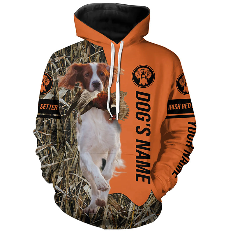 Irish Red and White Setter Hunting Dog Customized Name Shirts for Hunters, Hunting Gifts FSD4643