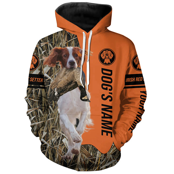 Irish Red and White Setter Hunting Dog Customized Name Shirts for Hunters, Hunting Gifts FSD4643