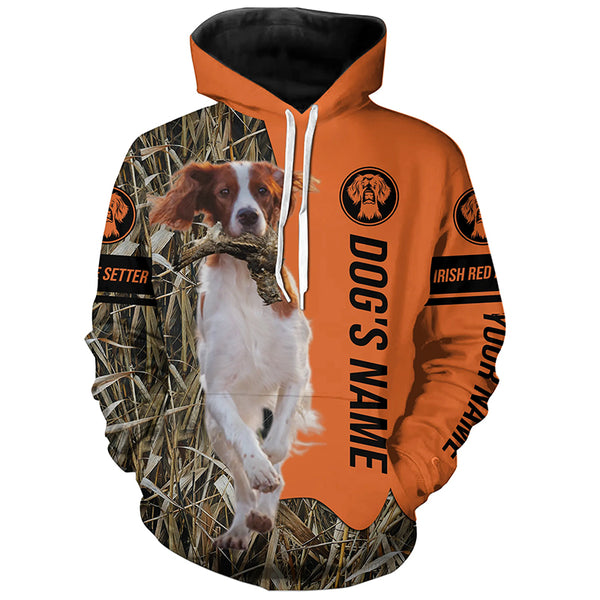 Irish Red and White Setter Hunting Dog Customized Name Shirts for Hunters, Hunting Gifts FSD4643