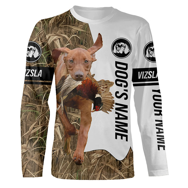 Pheasant Hunting with Vizsla Dog Custom Name Camo Full Printing Shirts, Vizsla Hunting Partner - FSD2769