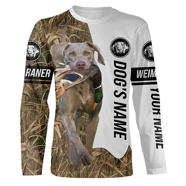 Duck Hunting with Weimaraner Dog Custom Name Camo Full Printing Shirts, Gundog hunting Shirt - FSD2778