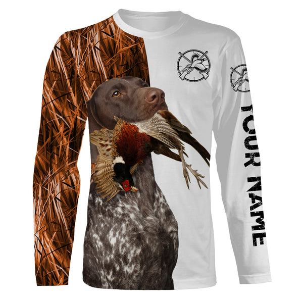 Beautiful Pheasant Hunting with Dogs Custom Name Long sleeve Shirts for Hunter FSD4451