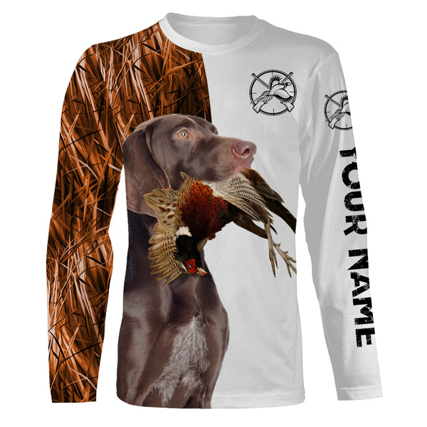 Beautiful Pheasant Hunting with Dogs Custom Name Long sleeve Shirts for Hunter FSD4451