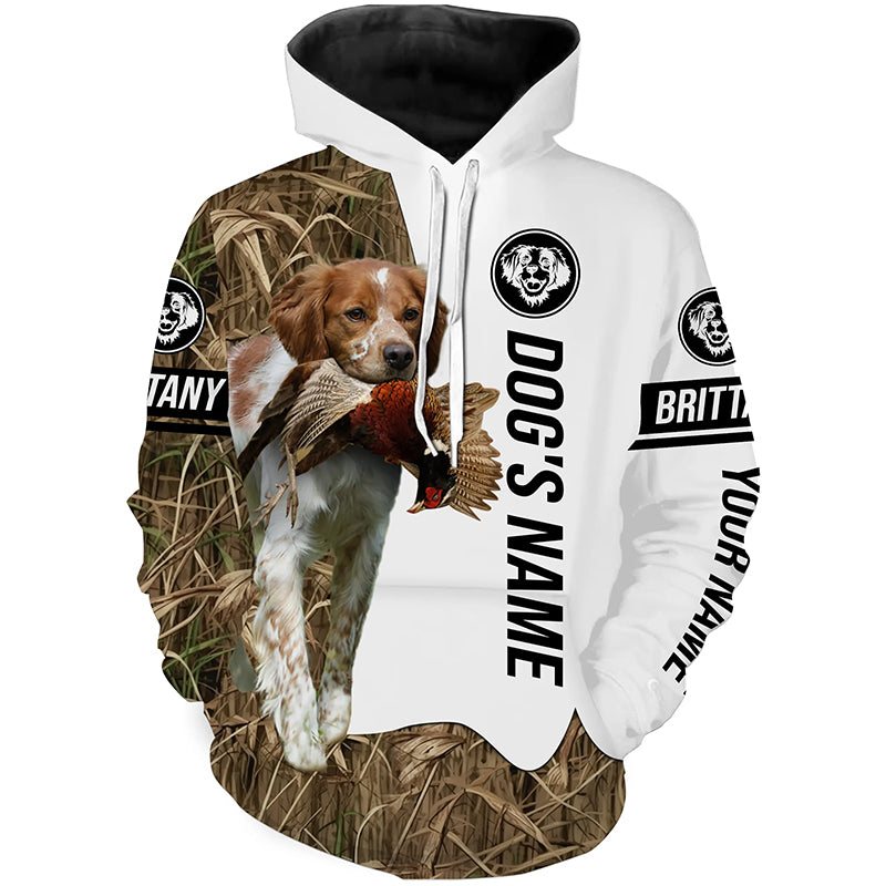 Pheasant Hunting with Brittany Gun Dog Custom Name Camo Full Printing Shirts, Personalized Hunting Gifts FSD2913