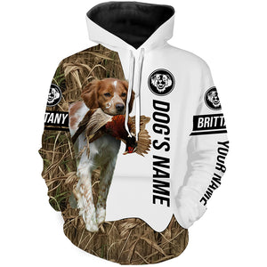 Pheasant Hunting with Brittany Gun Dog Custom Name Camo Full Printing Shirts, Personalized Hunting Gifts FSD2913