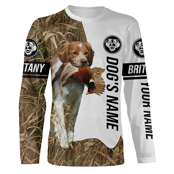 Pheasant Hunting with Brittany Gun Dog Custom Name Camo Full Printing Shirts, Personalized Hunting Gifts FSD2913