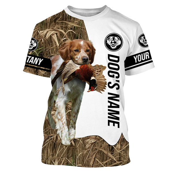 Pheasant Hunting with Brittany Gun Dog Custom Name Camo Full Printing Shirts, Personalized Hunting Gifts FSD2913