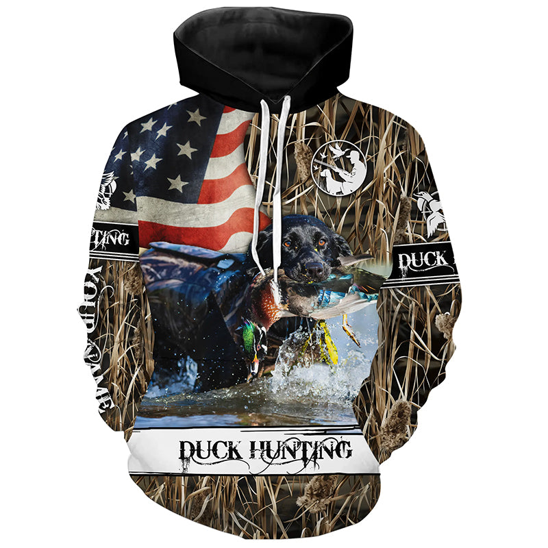 Duck Hunting American Flag Waterfowl Camo Custom Name Full Printing Shirts - Patriotic Duck Hunting Gifts FSD2915