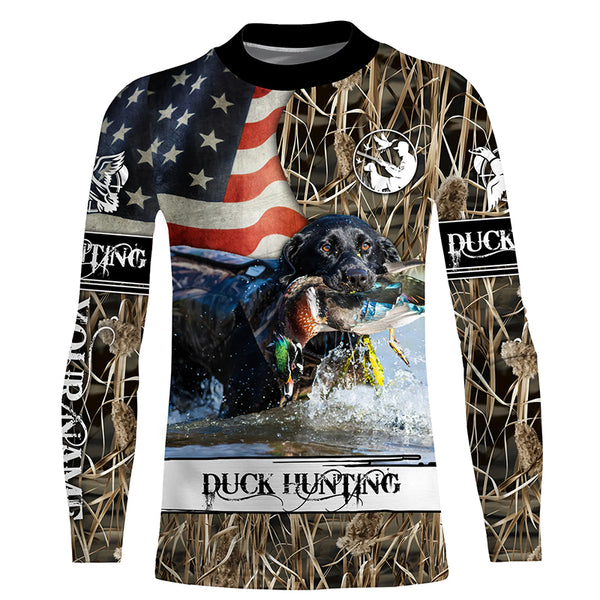 Duck Hunting American Flag Waterfowl Camo Custom Name Full Printing Shirts - Patriotic Duck Hunting Gifts FSD2915