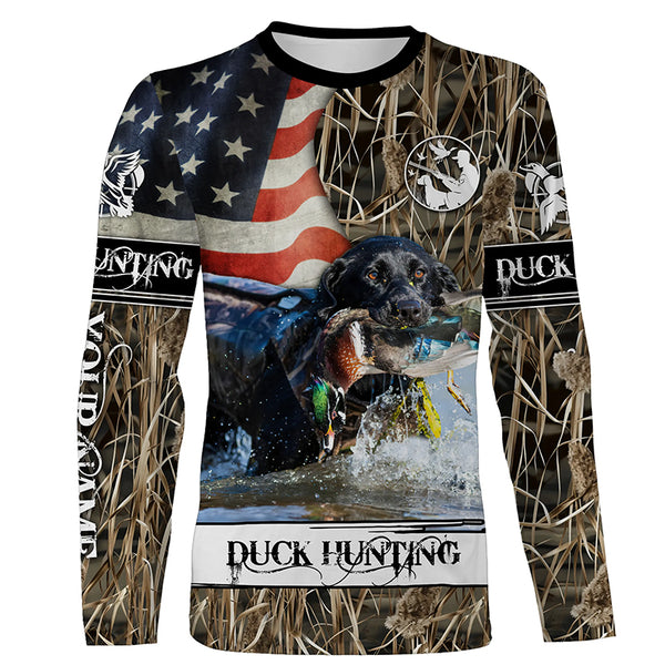 Duck Hunting American Flag Waterfowl Camo Custom Name Full Printing Shirts - Patriotic Duck Hunting Gifts FSD2915