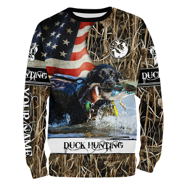 Duck Hunting American Flag Waterfowl Camo Custom Name Full Printing Shirts - Patriotic Duck Hunting Gifts FSD2915